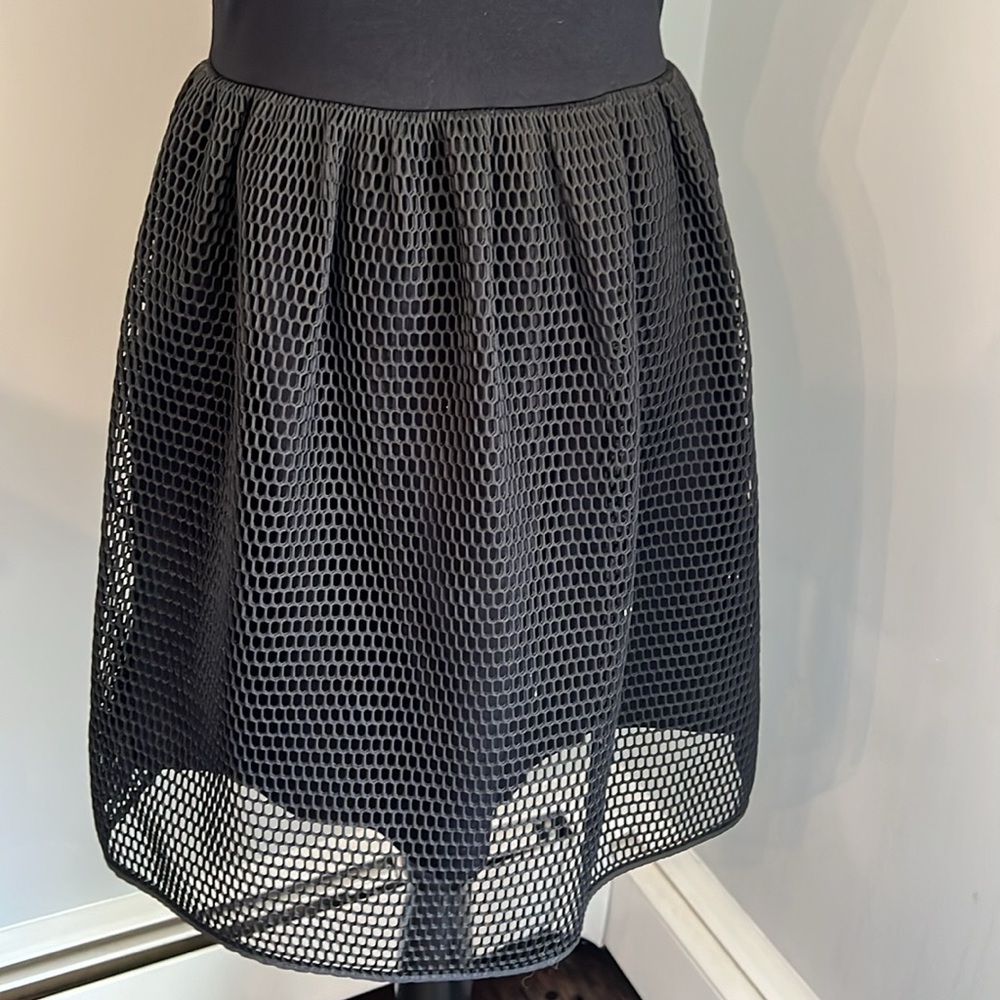 Saks Fifth Avenue Black Fit & Flare Mesh Mini Dress - Picture 3 of 7